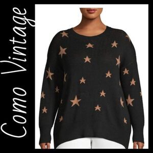 Como Blu Women's Plus Size Star Printed Sweater/Sweatshirt SUPERSTAR NWT